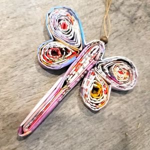 Dragonfly Ornament, Eco-Art, Recycled, Quilled Paper, Christmas Decor